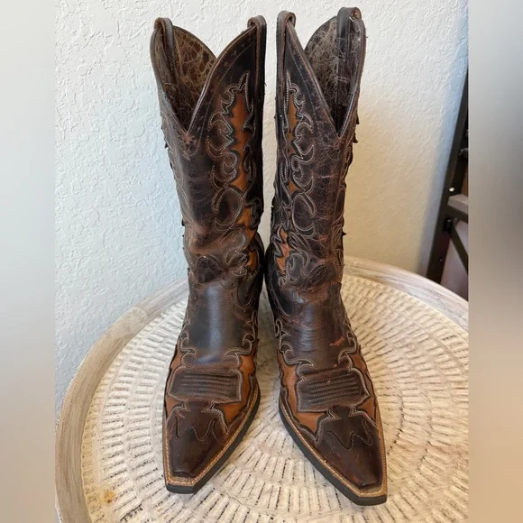 Ariat Dandy Sassy Inlay Brown Leather Western Boots - Picture 1 of 12